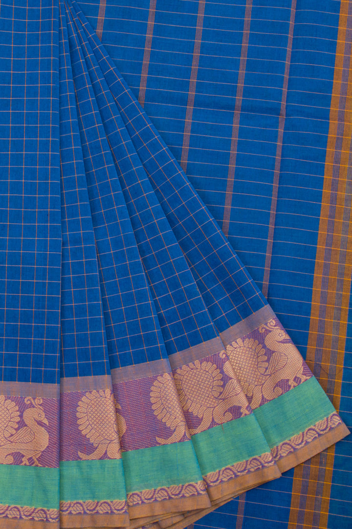 Blue Handloom Kanchi Cotton Saree 10061336