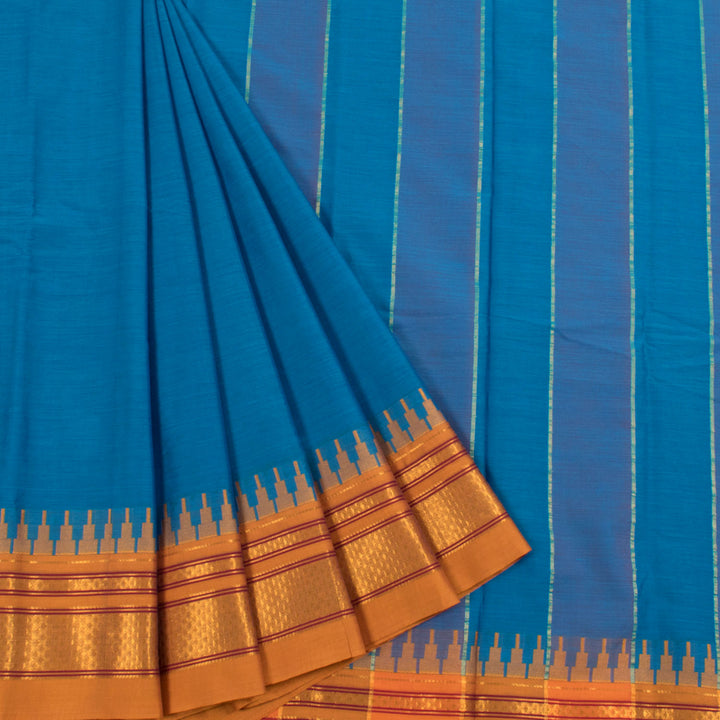 Handwoven Narayanpet Cotton Saree with Temple Arai Maadam Border 
