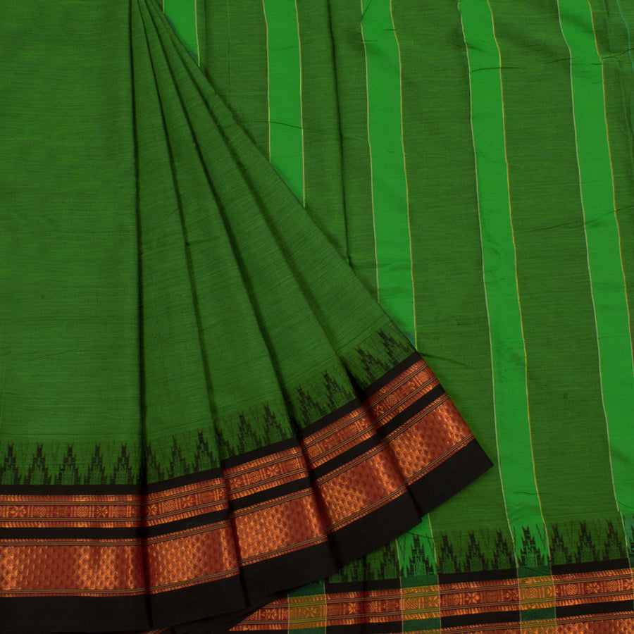 Handwoven Narayanpet Cotton Saree with Temple Arai Maadam Border 