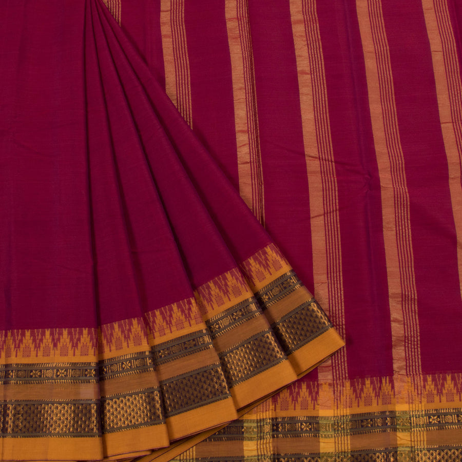 Handwoven Narayanpet Cotton Saree with Temple Arai Maadam Border