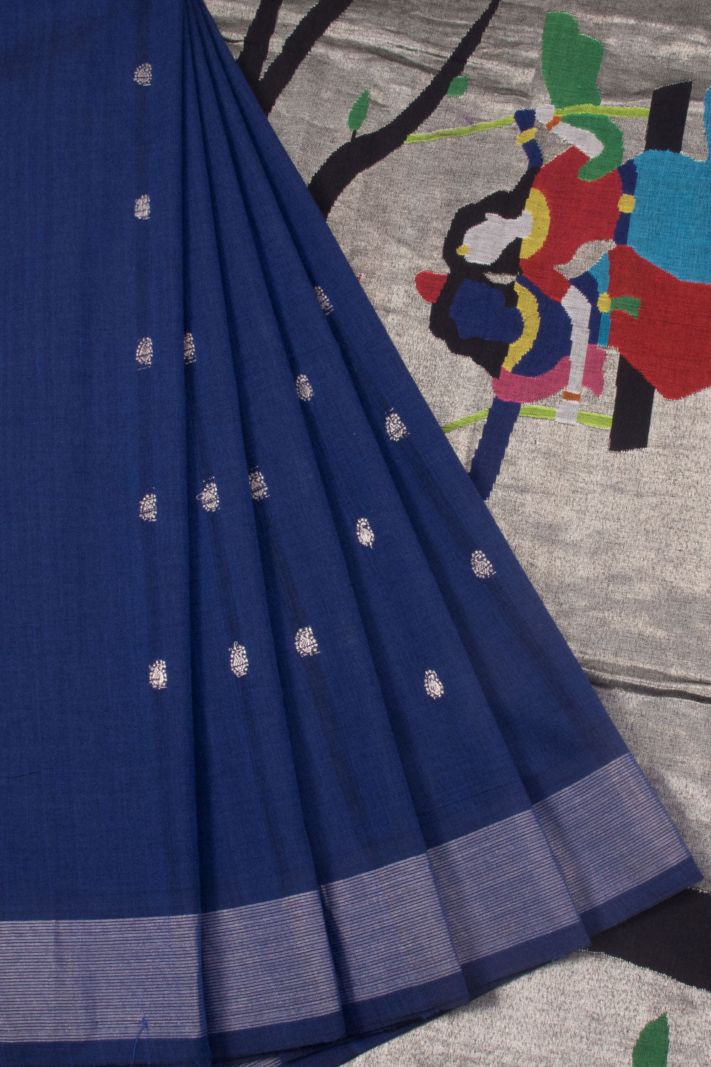 Paithani Cotton Saree with Paisley Zari Buttis and Radha Krishna Design Pallu