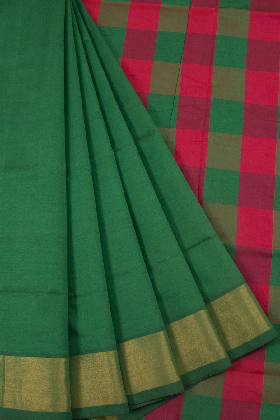 Silk Cotton Saree with Checks Pallu and Zari Border 