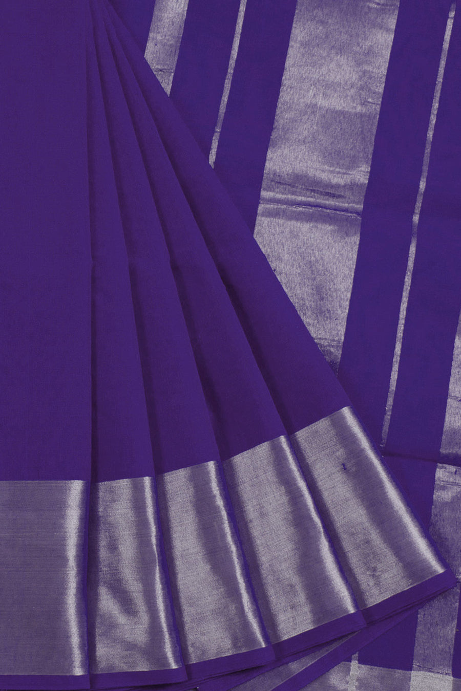 Purple Handwoven Solapur Cotton Saree with Tissue Border and Pallu without Blouse