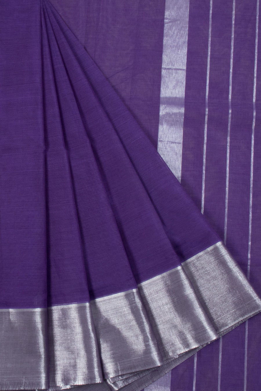 Purple Handwoven Solapur Cotton Saree with Tissue Border and Pallu without Blouse