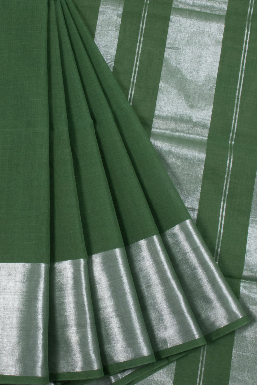 Green Handwoven Solapur Cotton Saree with Tissue Border and Pallu without Blouse