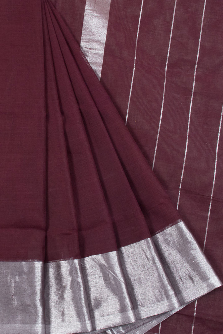 Eggplant Violet Handwoven Solapur Cotton Saree with Tissue Border and Pallu without Blouse