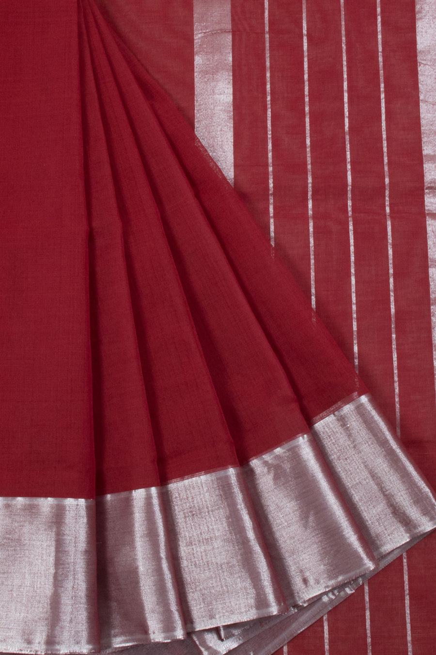 Maroon Handwoven Solapur Cotton Saree with Tissue Border and Pallu without Blouse