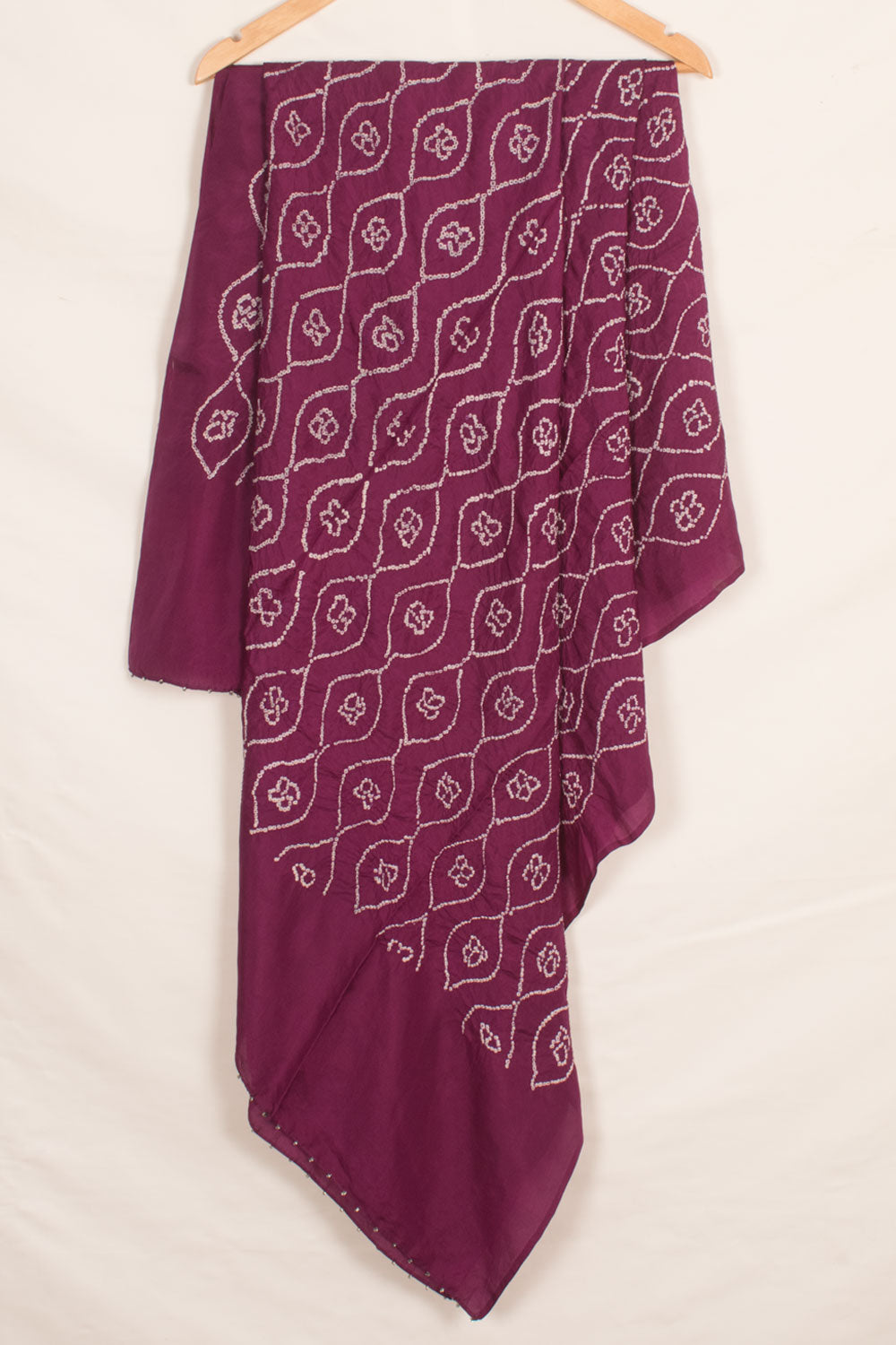 Handcrafted Bandhani Mulberry Silk Dupatta with Jaal design