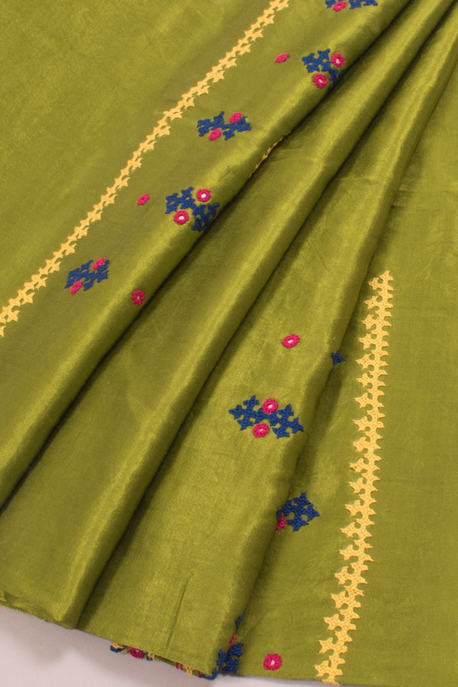 Pea-Green Rabari Embroidered Mashru Blouse Material