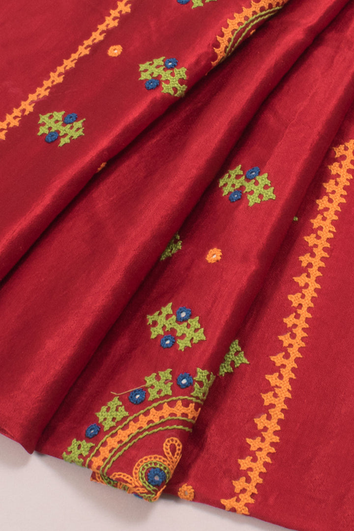Crimson Embroidered Mashru Blouse Material