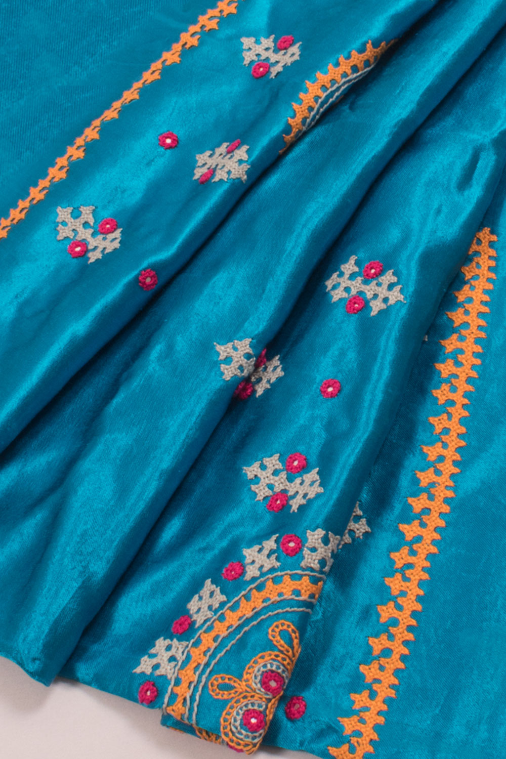 Turquoise Blue Rabari Embroidered Mashru Blouse Material 
