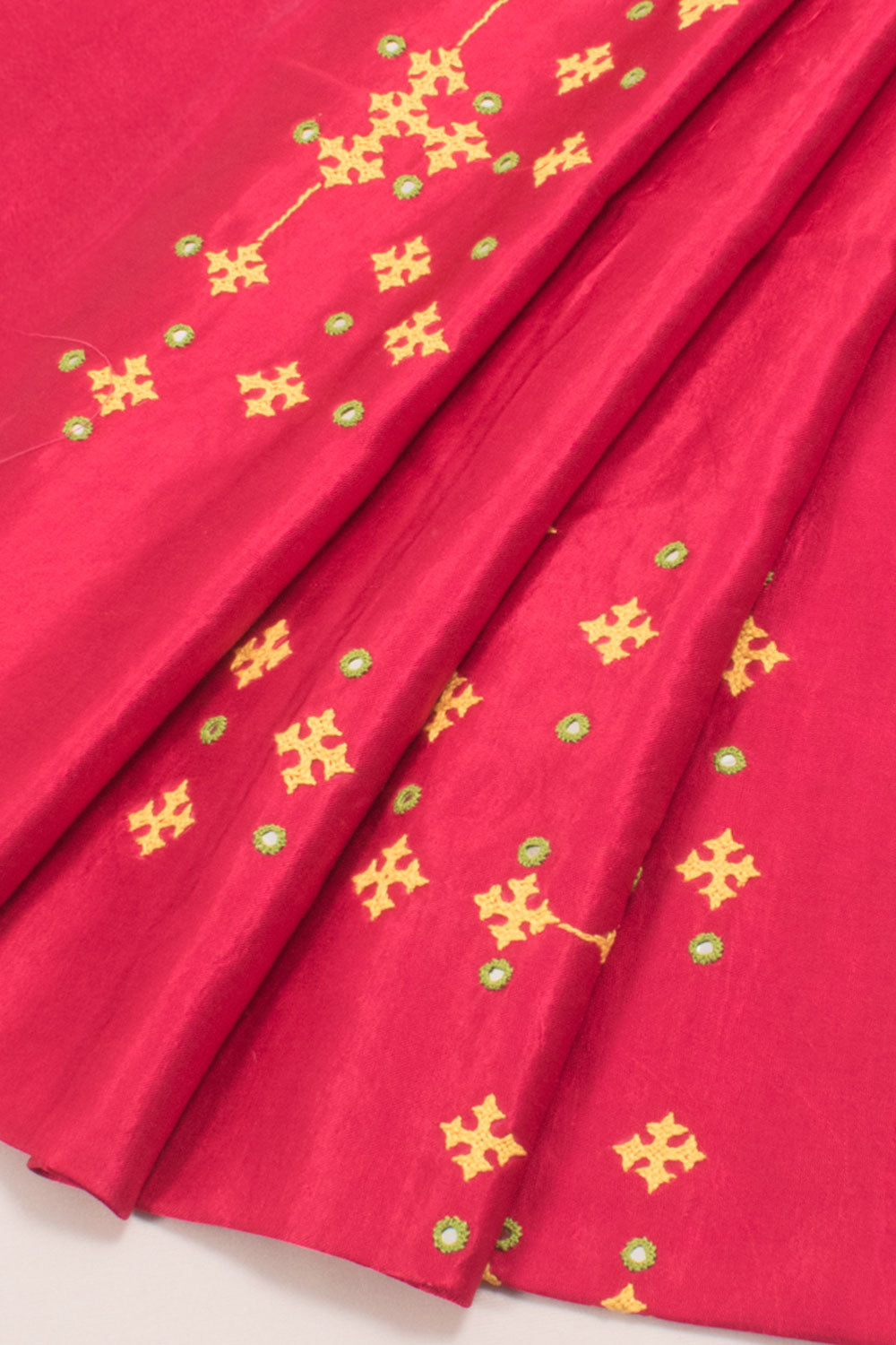 Pink Rabari Embroidered Mashru Blouse Material