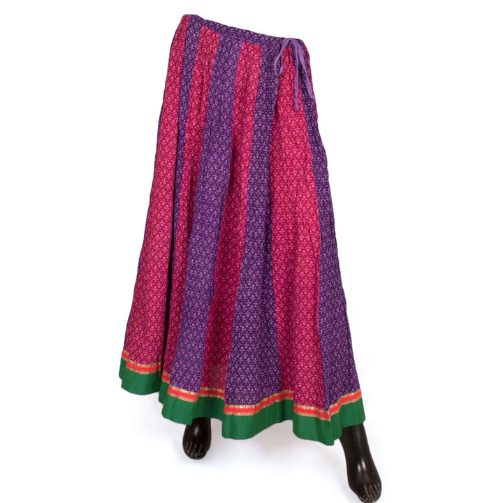 Hand Block Printed Sequin Work Kalidar Cotton Skirt 10055172