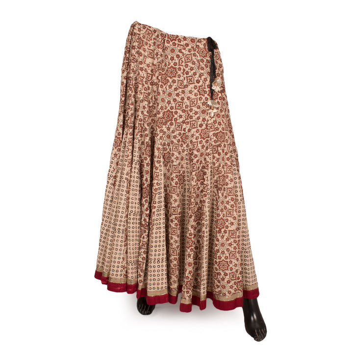 Ajrakh Printed Gotapatti Embroidered Kalidar Cotton Skirt 10055176