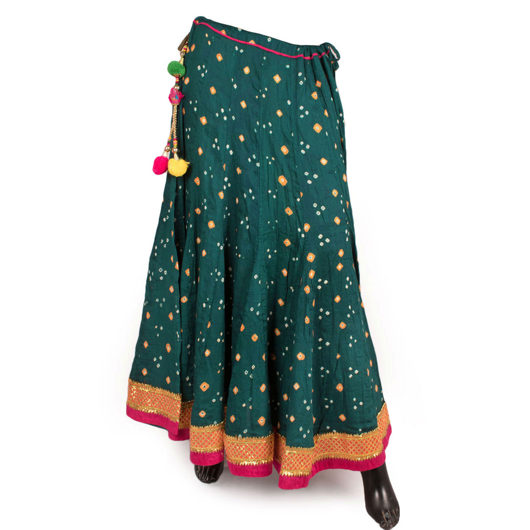 Bandhani Gotapatti Embroidered Kalidar Cotton Skirt 10055178