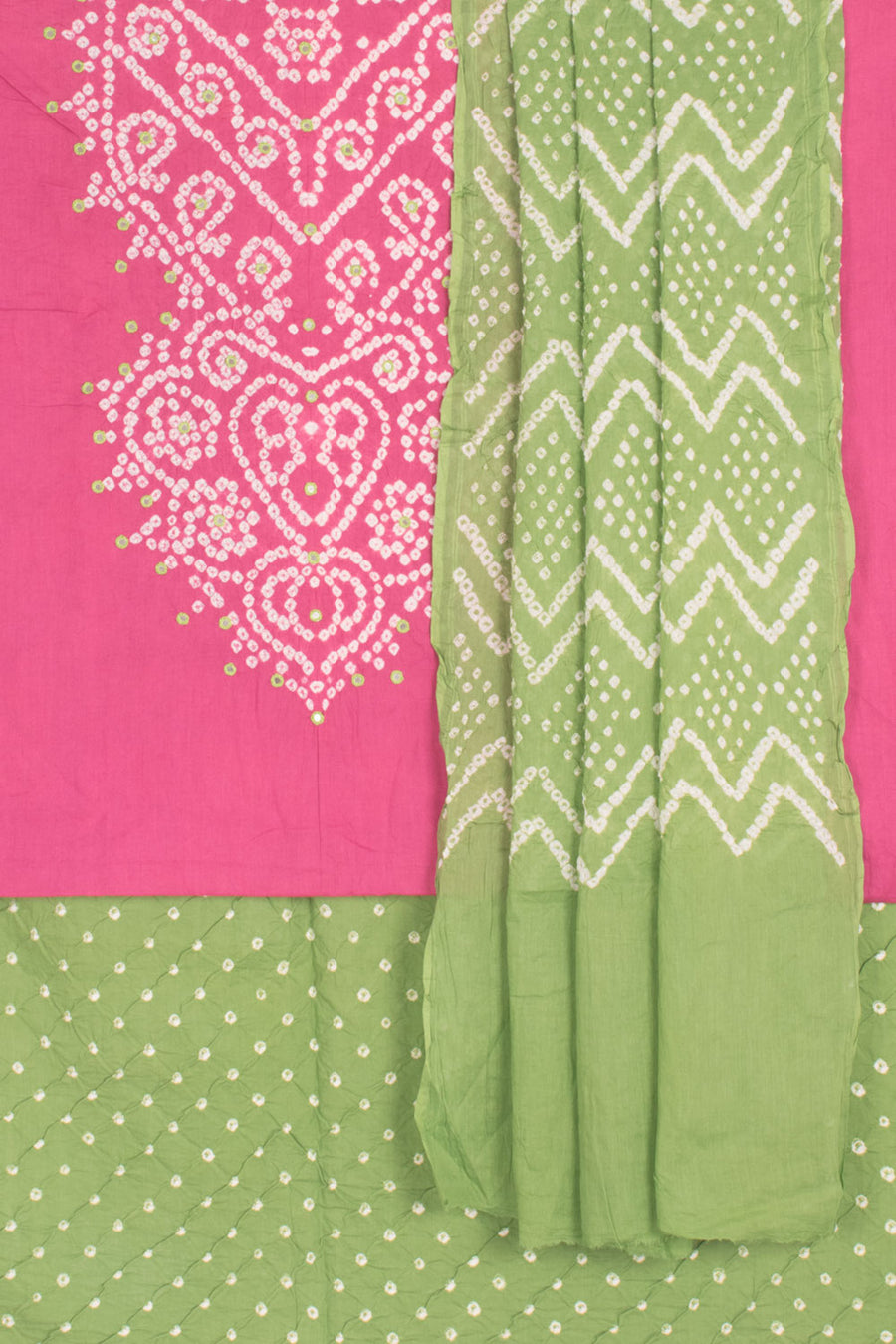 Handcrafted Bandhani Cotton 3-Piece Salwar Suit Material with Embroidery Mirror Work