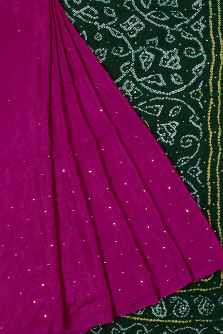 Handcrafted Bandhani Gajji Silk Saree with Mukaish Embroidery and Tissue Pallu