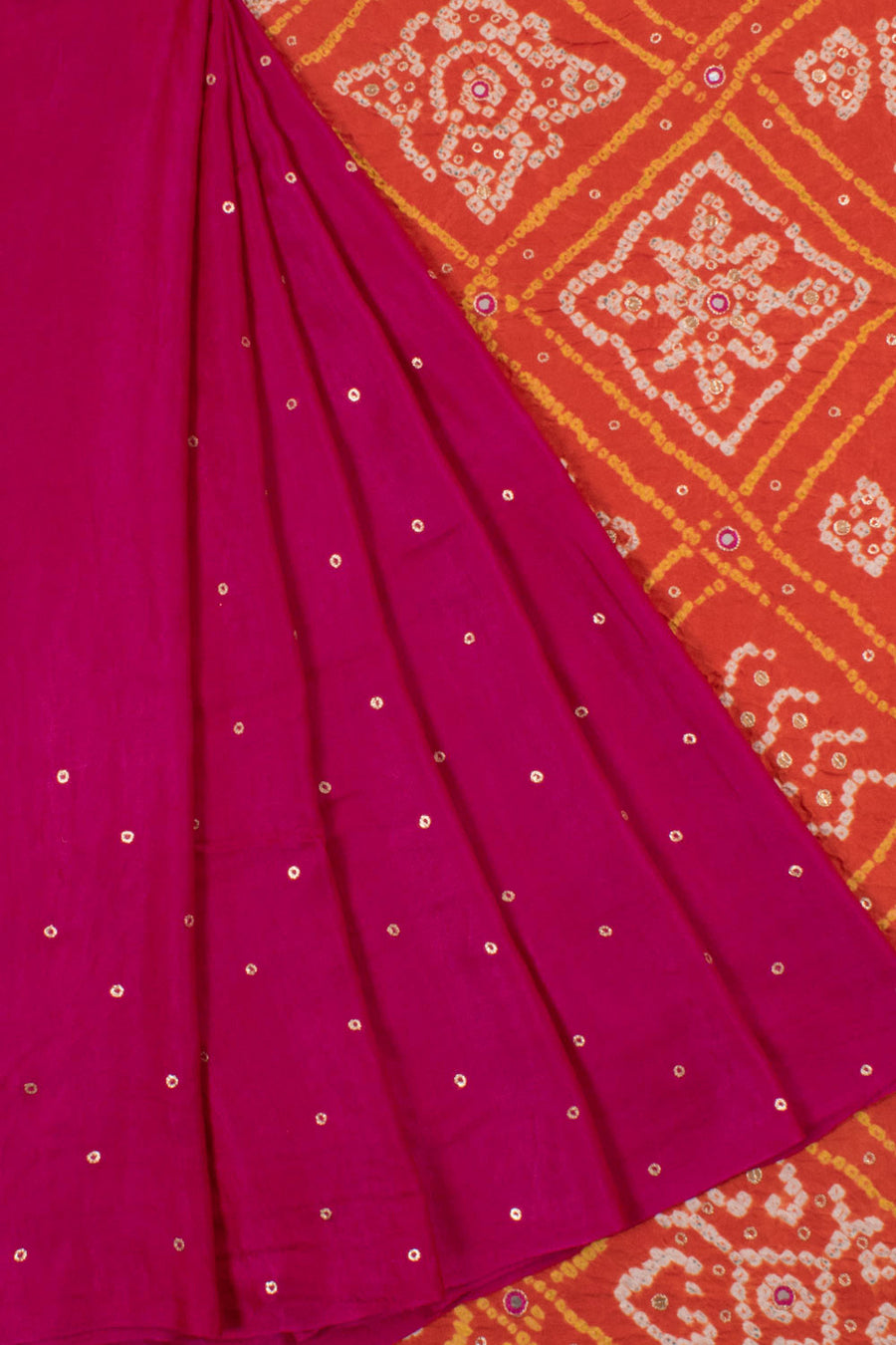 Handcrafted Bandhani Gajji Silk Saree with Khatla Embroidery, Mirror Work and Tissue Pallu