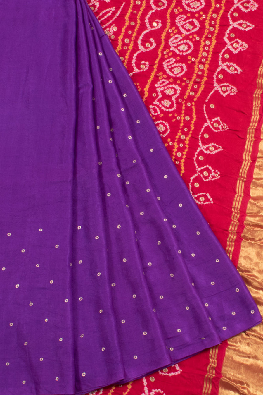 Handcrafted Bandhani Gajji Silk Saree with Khatla Embroidery and Sequin Work Pallu