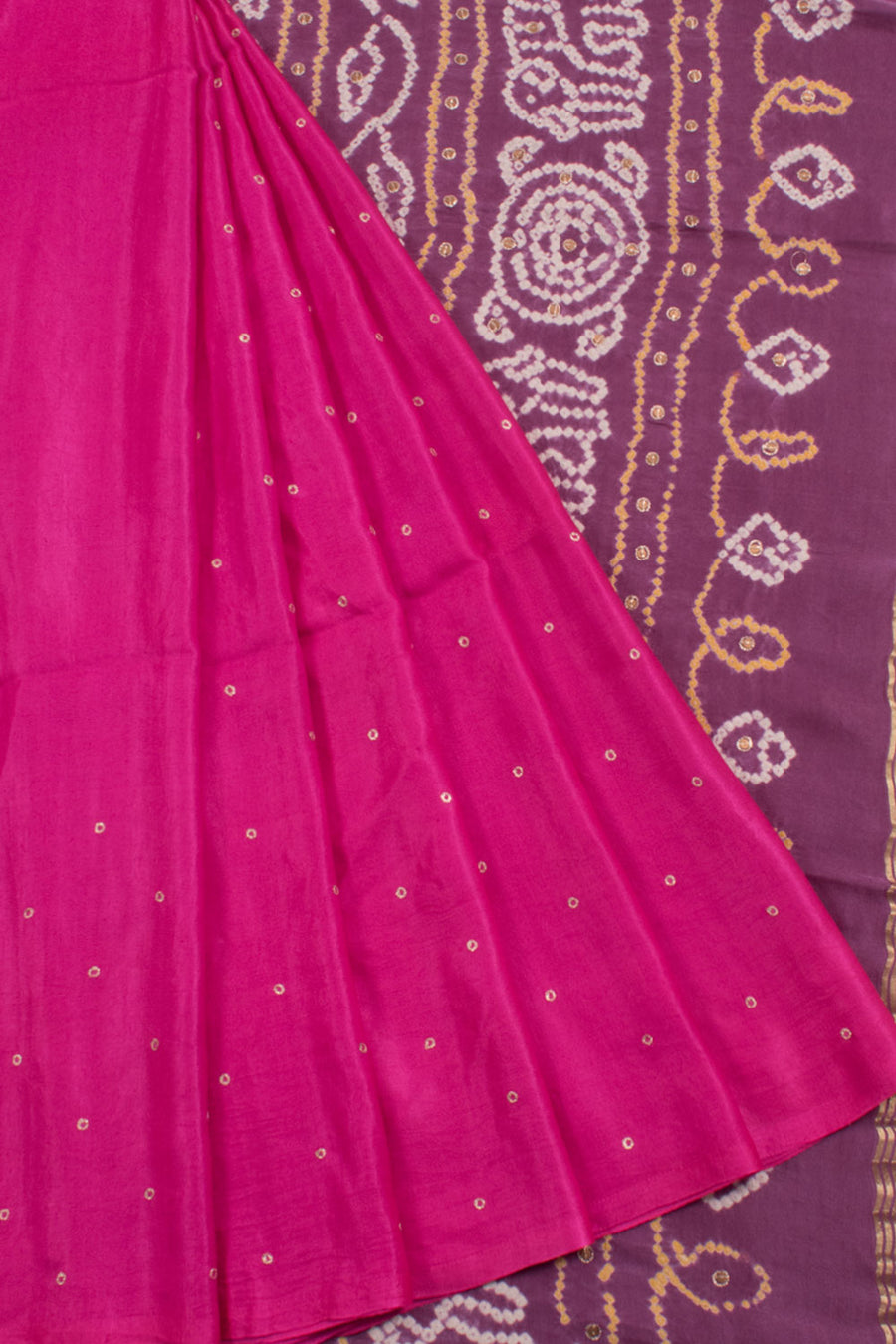 Handcrafted Bandhani Gajji Silk Saree with Khatla Embroidery and Sequin Work Pallu