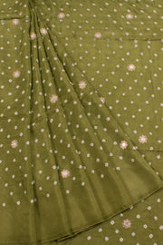 Handcrafted Bandhani Mulberry Silk Saree with Sequin, Mirror Work