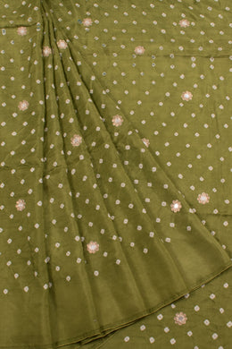 Handcrafted Bandhani Mulberry Silk Saree with Sequin, Mirror Work