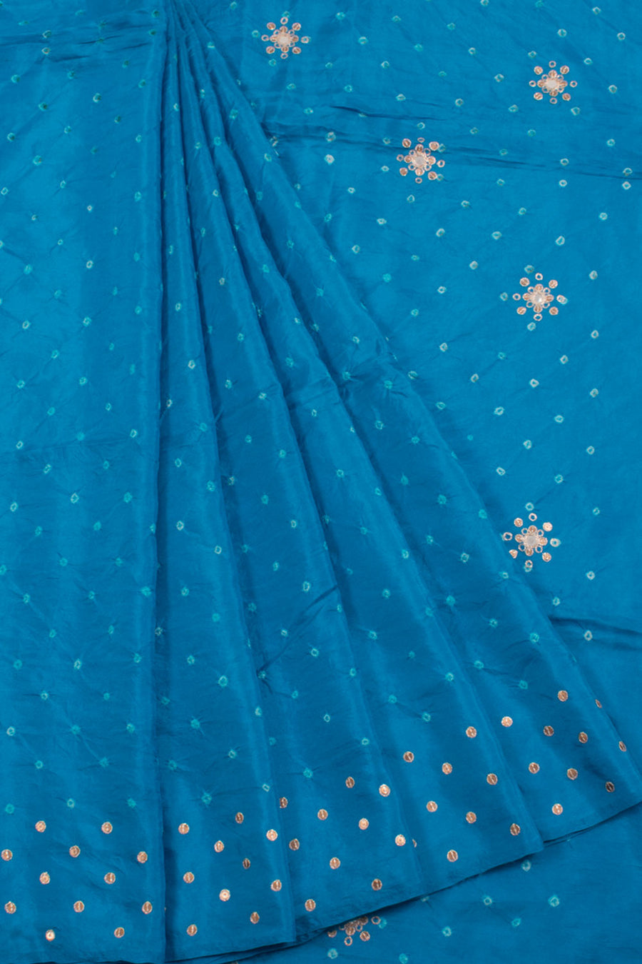 Handcrafted Bandhani Mulberry Silk Saree with Sequin, Mirror Work 