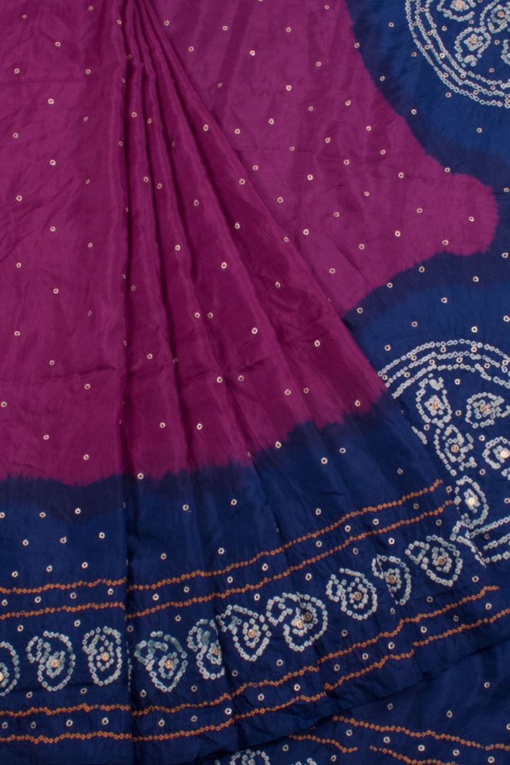 Handcrafted Bandhani Mulberry Silk Saree with Khatla Embroidery and Sequin Work Pallu