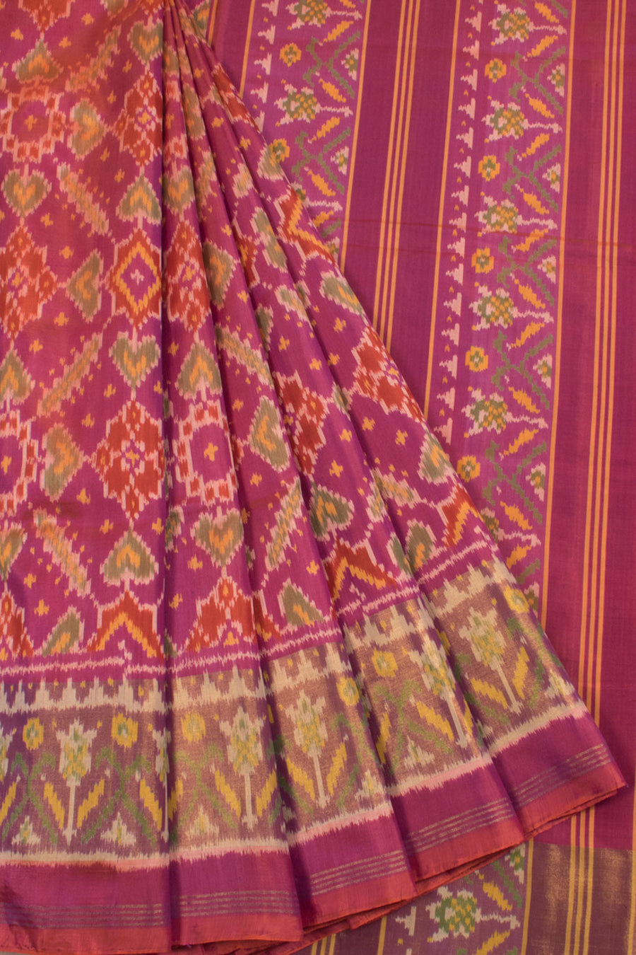 Handloom Patola Ikat Mulberry Silk Saree with Tissue Border