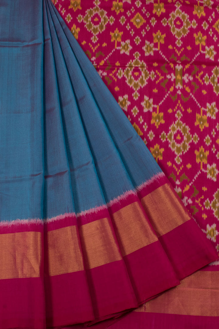 Handloom Patola Ikat Mulberry Silk Saree with Navratna Design Pallu and Tissue Border