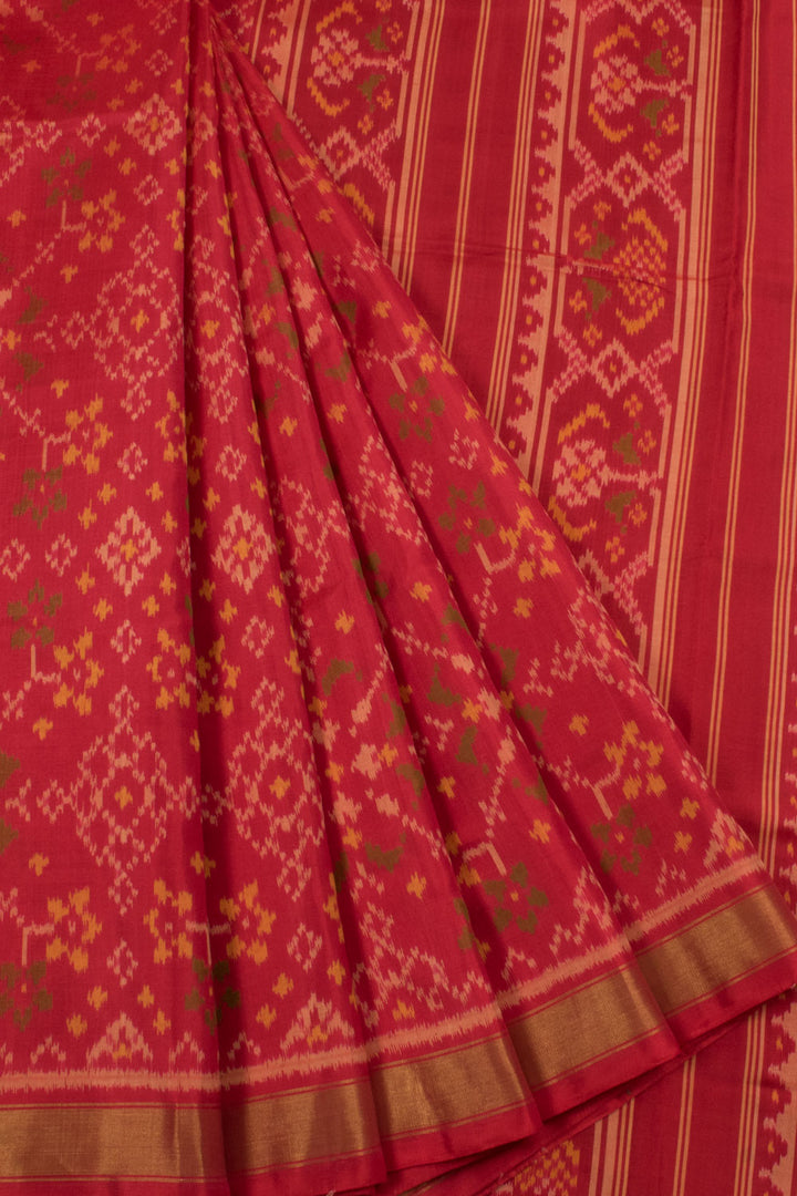 Handloom Patola Ikat Mulberry Silk Saree with allover Navratna Design and Tissue Border