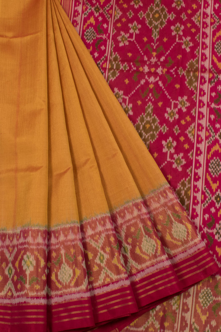 Handloom Patola Ikat Mulberry Silk Saree with Navratna Design Pallu and Tissue Border 