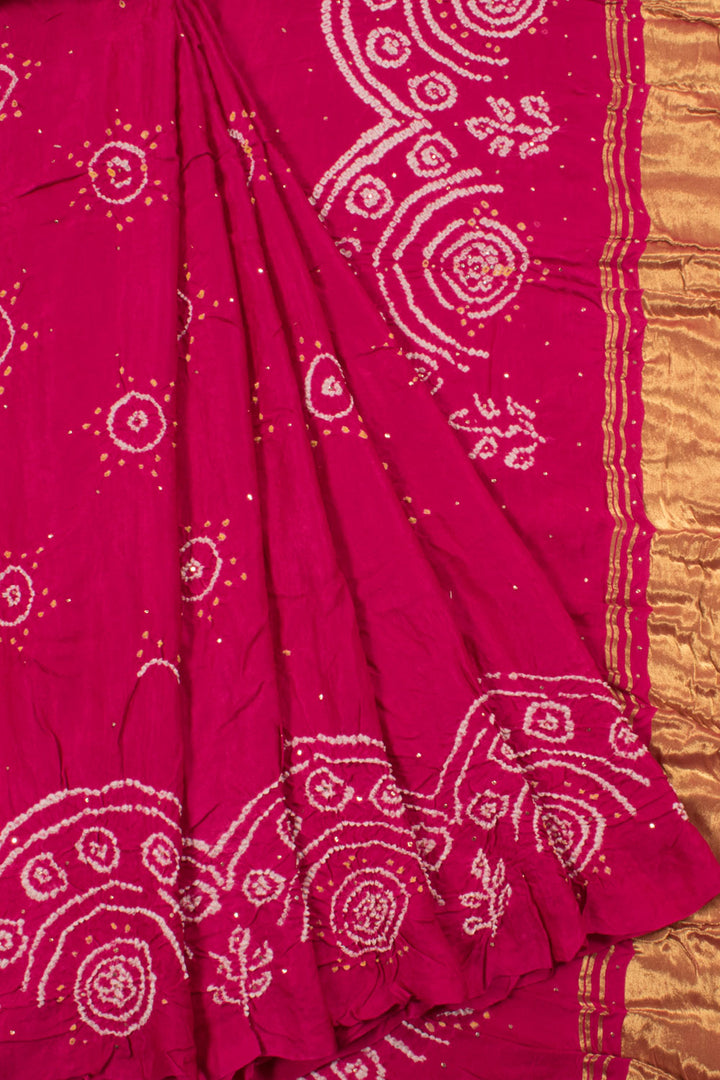 Handcrafted Bandhani Gajji Silk Saree with Scallop Border, Mukaish Embroidery and Sequin Work