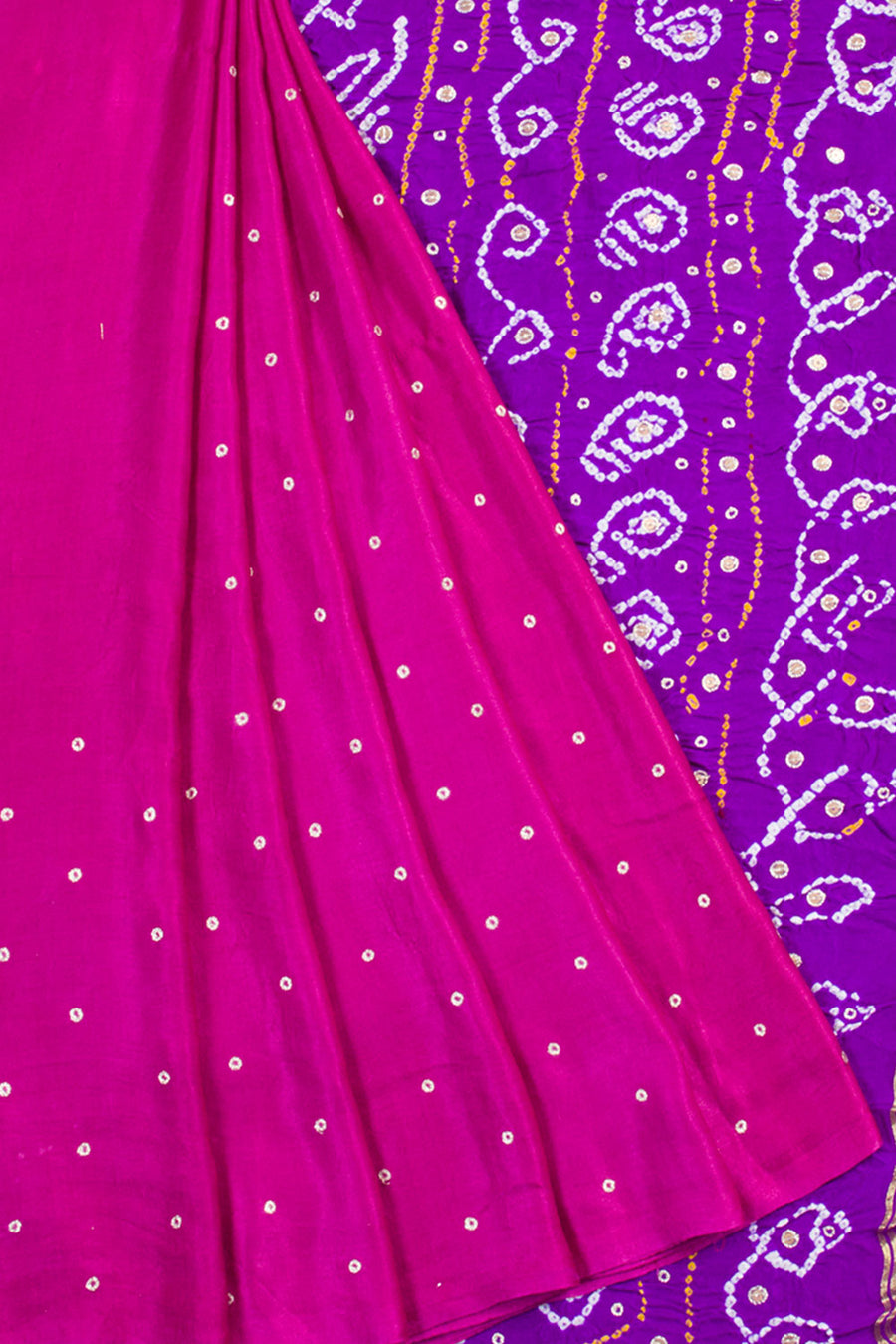 Handcrafted Bandhani Gajji Silk Saree with Shikari Pallu, Dana tar Blouse, Zari Embroidery and Sequin Work