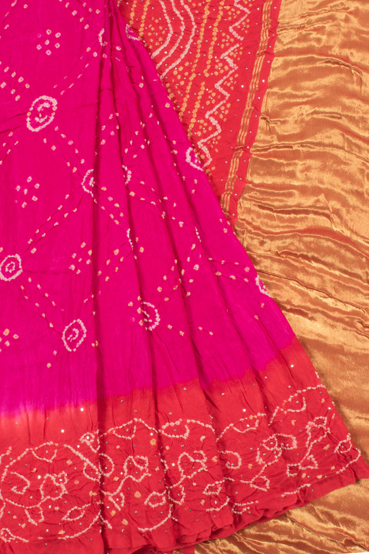 Handcrafted Bhandhani Gajji Silk Saree with Shikari Design and Tissue Pallu