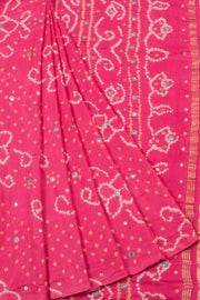 Handcrafted Bhandhani Gajji Silk Saree with Mirror Work and Zari Embroidery 