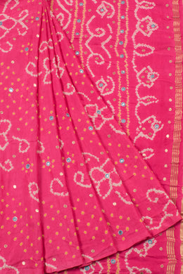 Handcrafted Bhandhani Gajji Silk Saree with Mirror Work and Zari Embroidery 