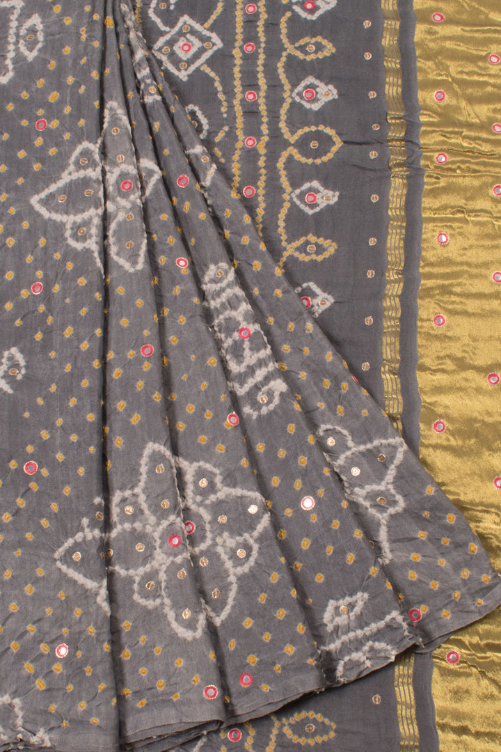 Handcrafted Bhandhani Gajji Silk Saree with Mirror and Zari Embroidery and Sequin Work Pallu