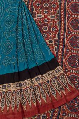 Handcrafted Ajrakh Printed Bhandhani Gajji Silk Saree 