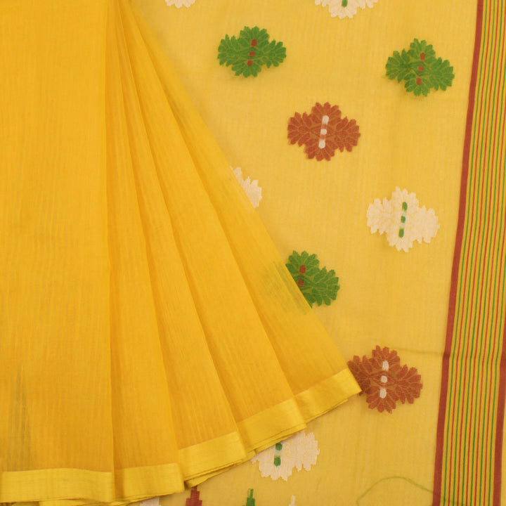 Handwoven Muslin Silk Saree with Floral Motifs Pallu and Without Blouse
