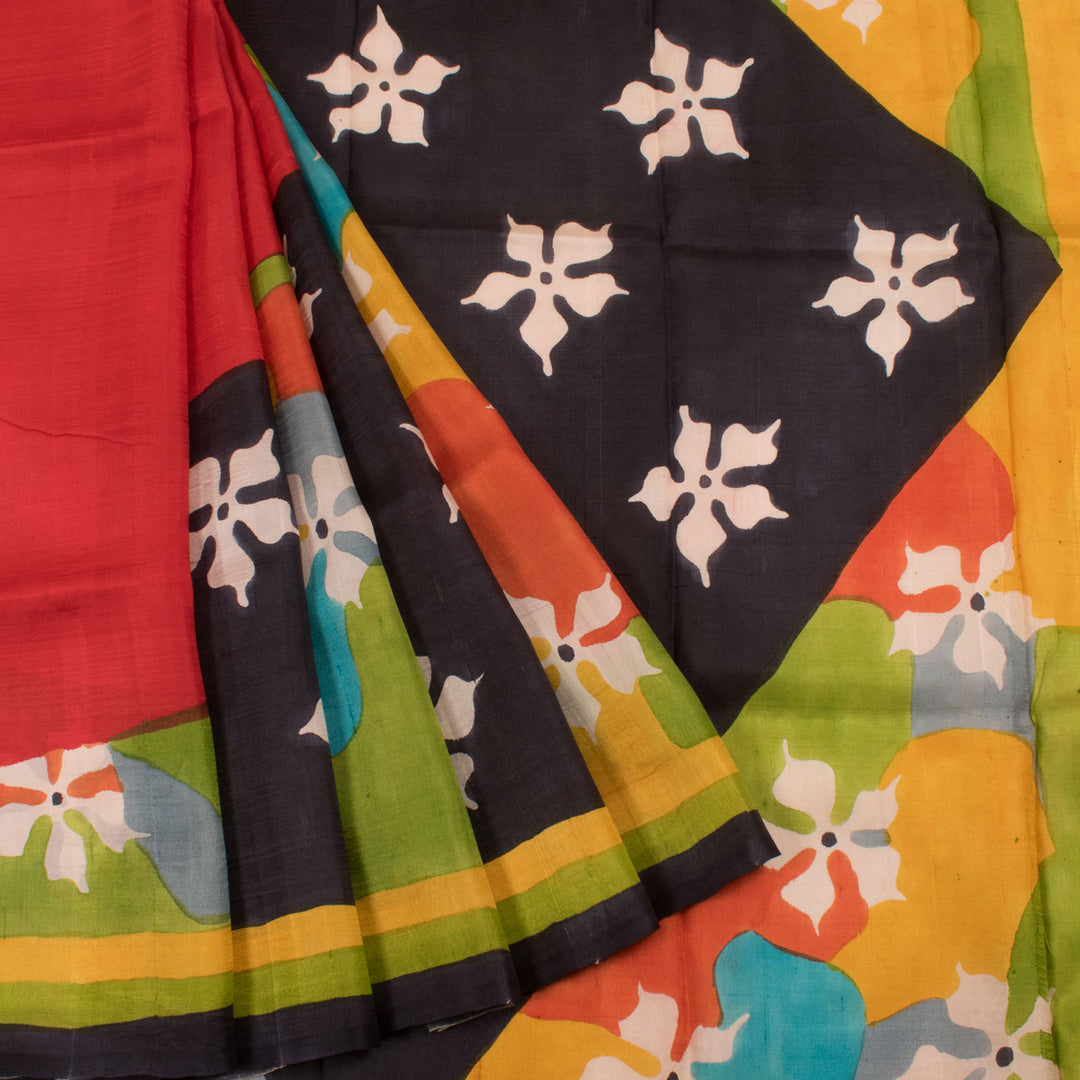 Hand Painted Bishnupuri Silk Saree with Floral Motifs Rising Border Design