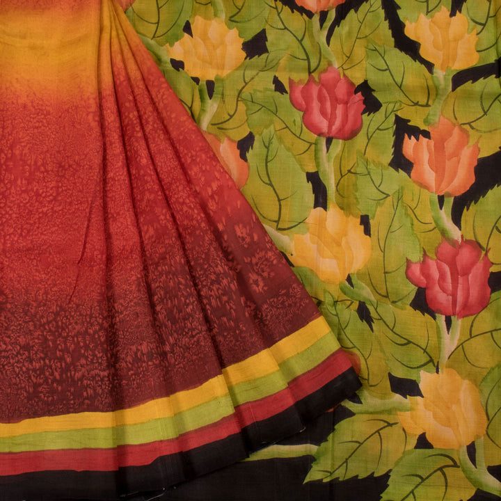 Hand Painted Bishnupuri Silk Saree with Multi Colour Border and Floral Design Pallu