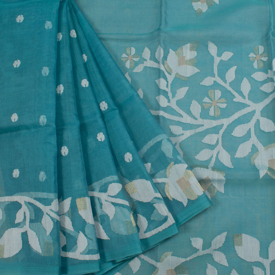 Handwoven Jamdani  Muslin Silk Saree with Floral Zari Design And Without Blouse 