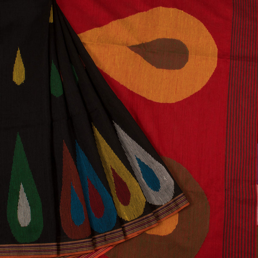 Handwoven Bengal Silk Cotton Saree with Multi colour Rain Drop Motifs