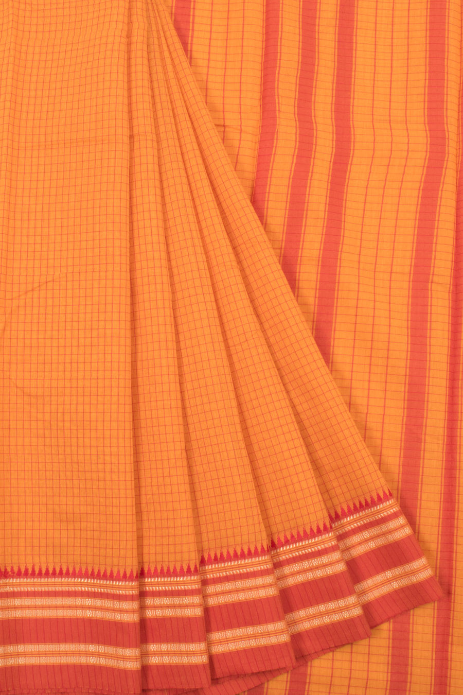 Marigold Orange Handloom Silk Cotton Saree