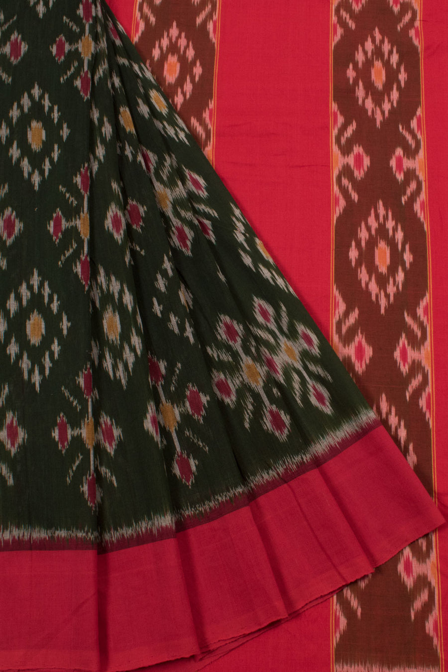 Handloom Ikat Cotton Saree with Floral Motifs 