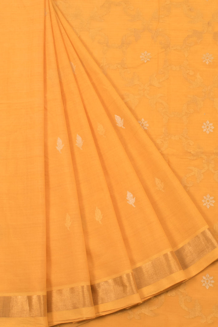 Handloom Uppada Cotton Saree with Gold, Silver Motifs and Zari Border