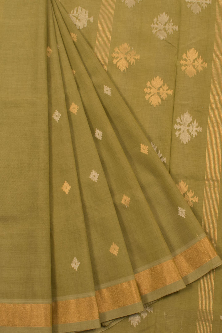 Handloom Uppada Cotton Saree with Jamdani Pallu Design and Zari Border