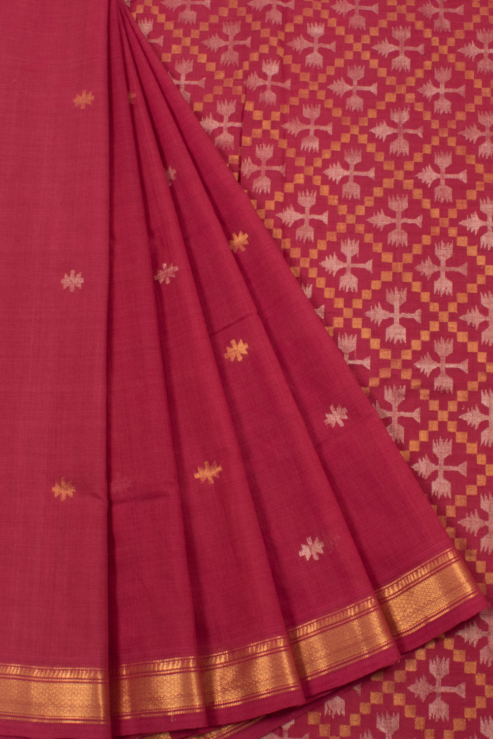 Handloom Uppada Cotton Saree with Jamdani Pallu Design and Zari Border