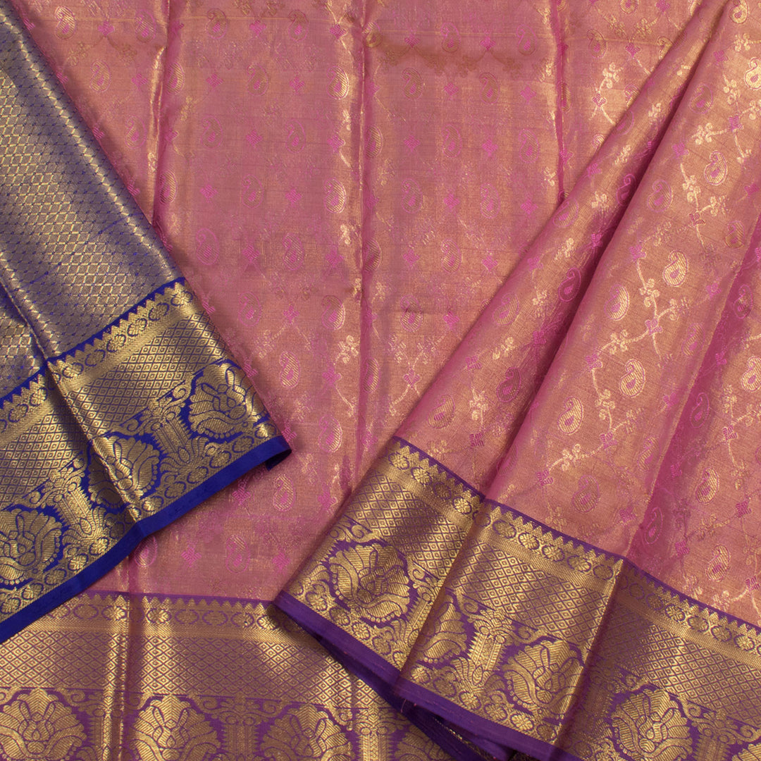 1 Year Size Handwoven Kanjivaram Silk Pattu Pavadai Material With Paisley Motifs And Kuyil Kann Border